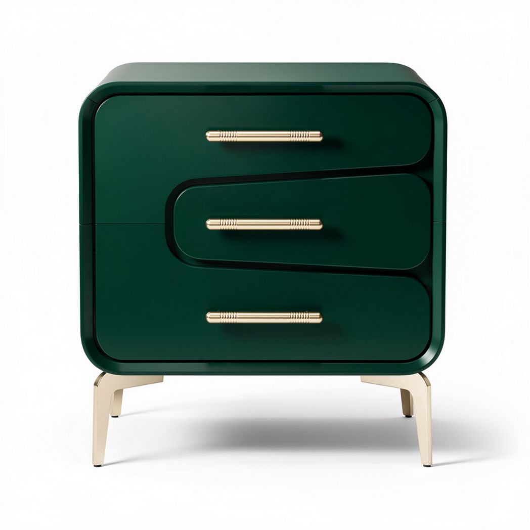 Groene nachtkast met drie lades van kunststof en metalen handgrepen 60 x 40 x 50cm