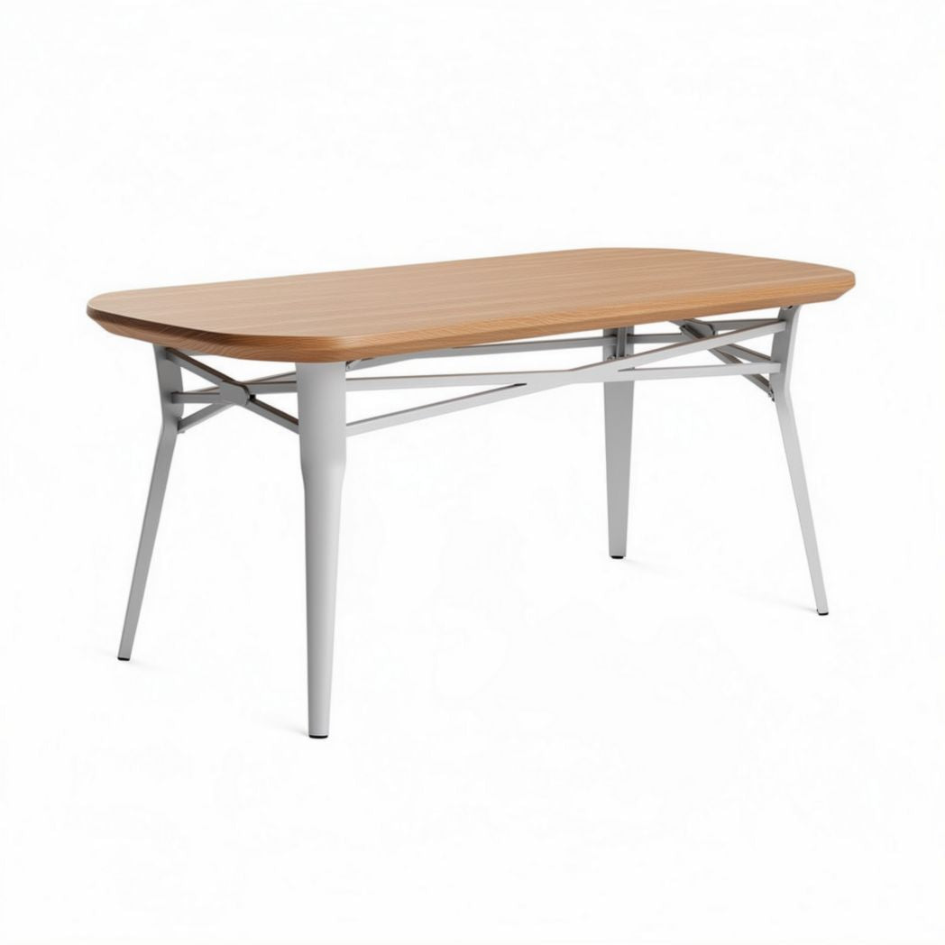 Houten eettafel met metalen poten 150 x 75 x 75 cm naturel en zilver