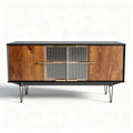 houten kast met metalen poten en glazen deuren 120 x 40 x 50cm