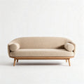 Beige bank met houten poten en ronde armleuningen 200 x 90 x 80cm