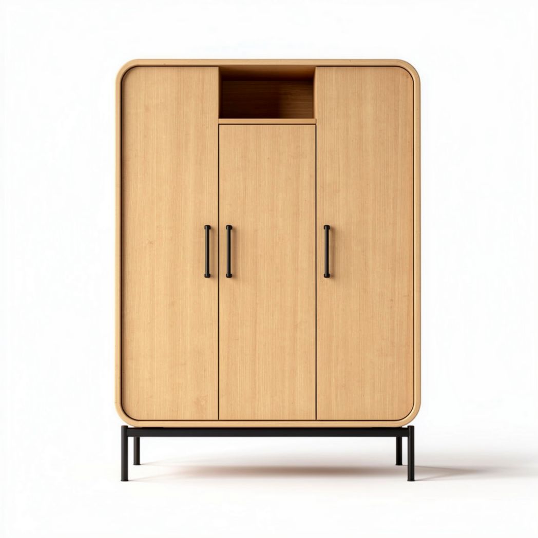 Houten kast met zwarte handgrepen 60 x 40 x 120cm voor opbergruimte