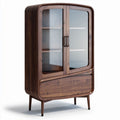 houten vitrinekast met glazen deuren formaat 80 x 40 x 130cm bruin