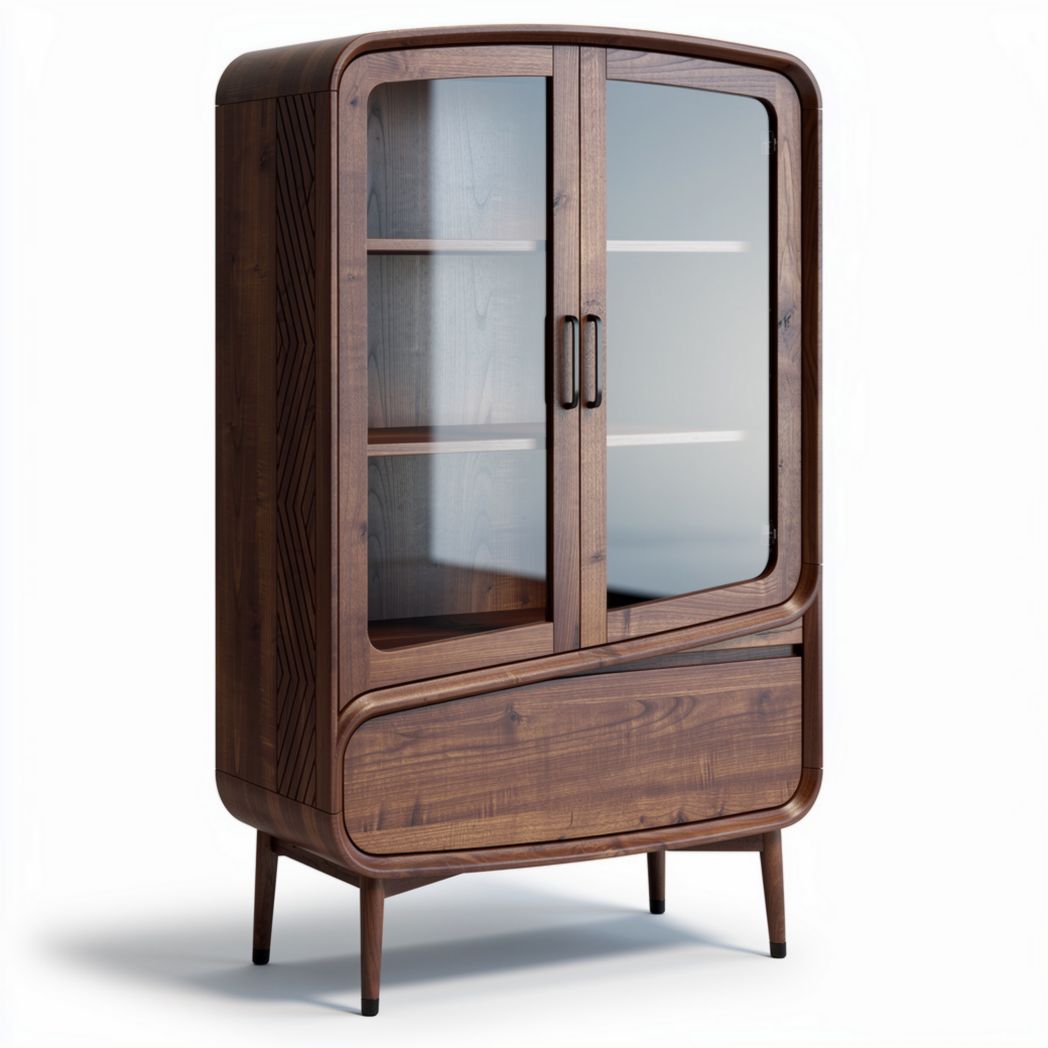 houten vitrinekast met glazen deuren formaat 80 x 40 x 130cm bruin