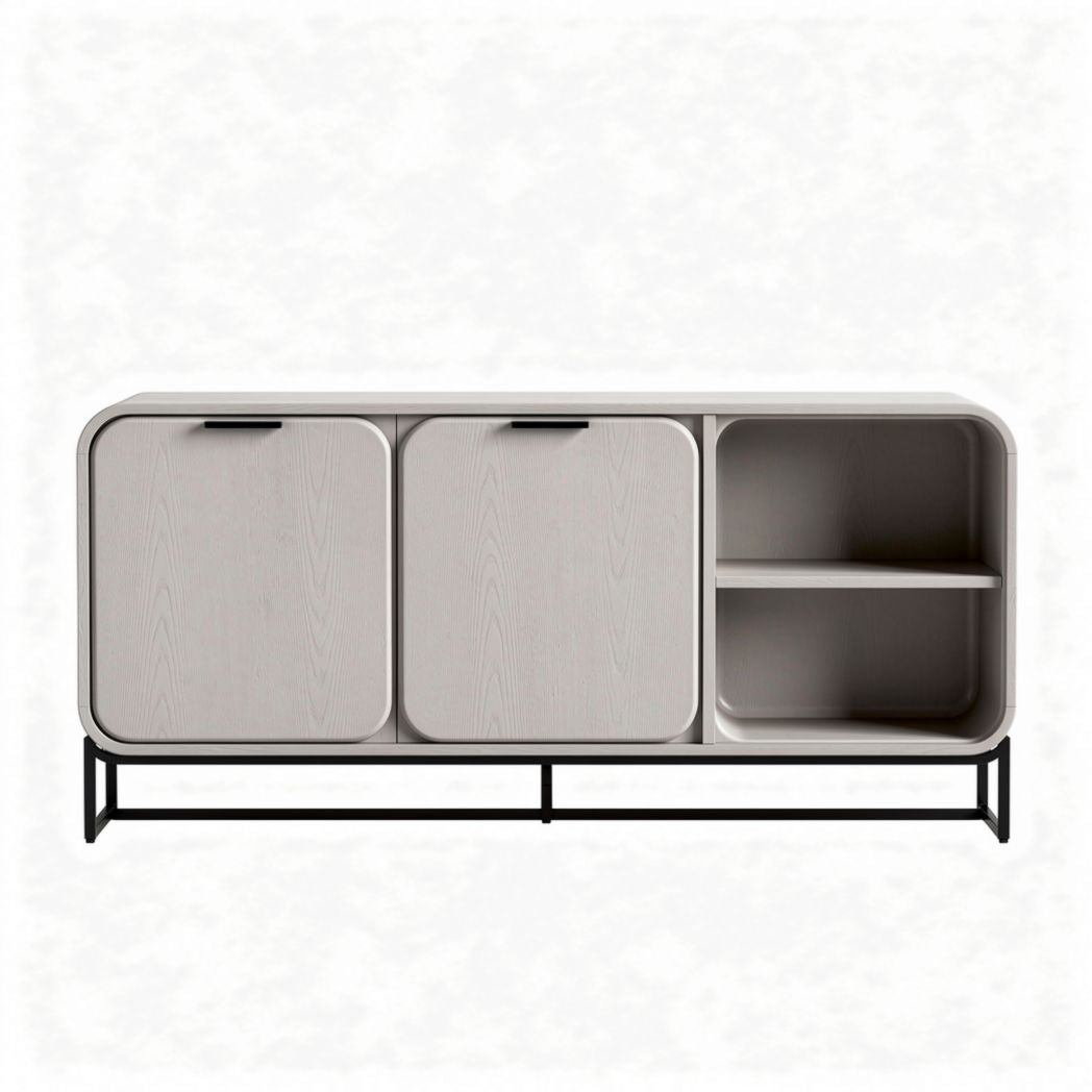 Dressoir van hout met 3 deuren en open vakken 150 x 40 x 70cm zwart wit
