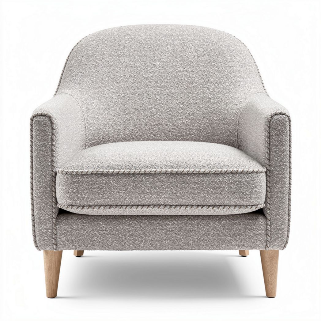 Stoere fauteuil met zachte stof en houten poten 80 x 80 x 85cm grijs