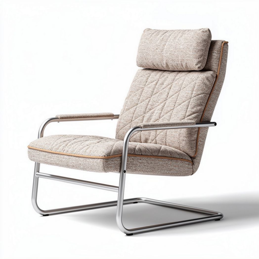 Gestoffeerde relaxstoel met hoofdkussen van textiel en metalen frame 80 x 70 x 100cm