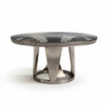 Ronde eettafel van glas met metalen basis en versierde rand 120 x 120 x 75cm