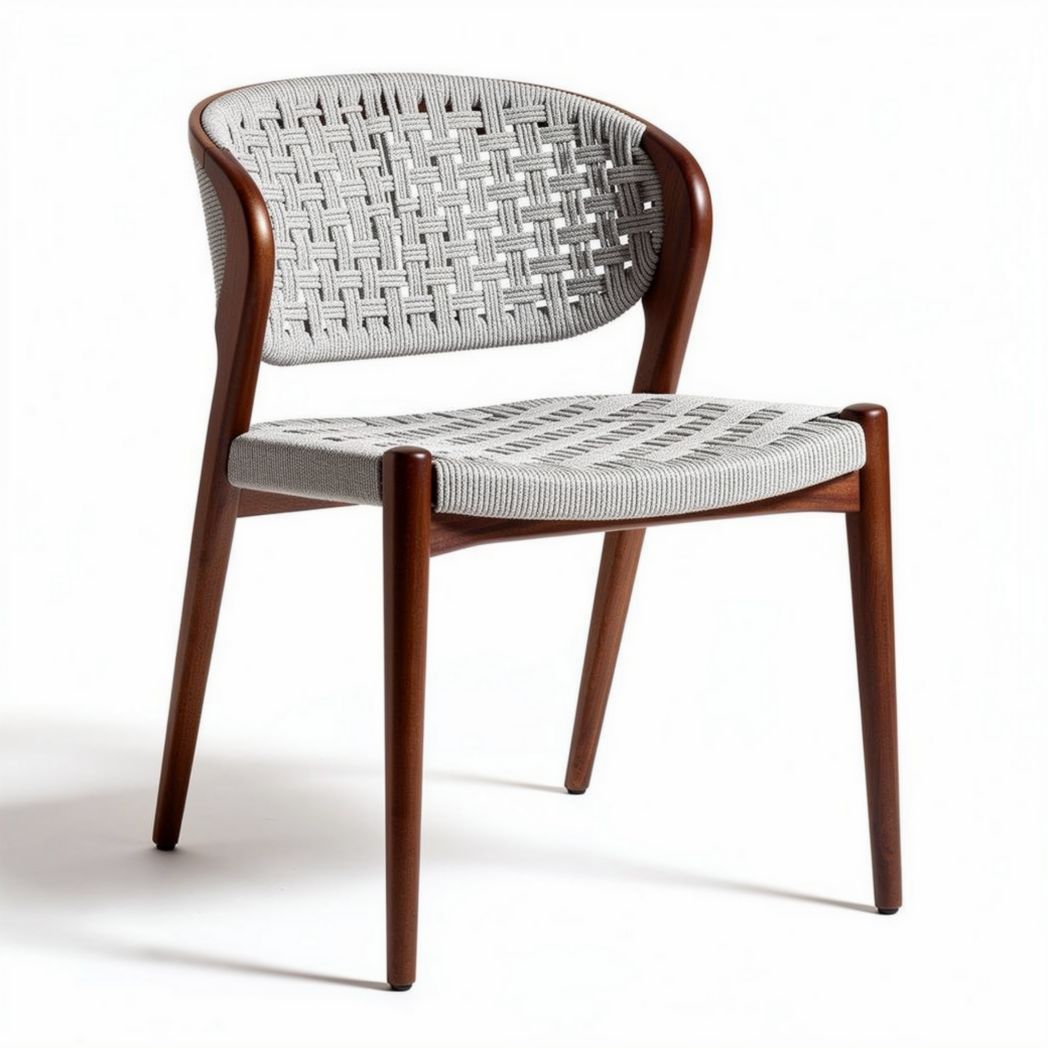 Houten eetkamerstoel met geweven zitting en rugleuning in grijs 45 x 50 x 80cm